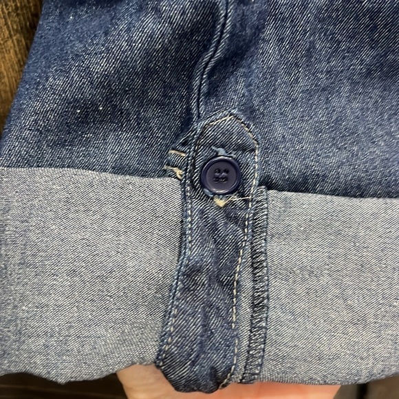 Chesley Denim Jumpsuit S Wide Leg Strapless Pockets Soft Elastic Stretch Waist - Picture 8 of 10